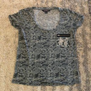 Gray Camo Frenchie Dog  Tee Shirt Womans sz XL